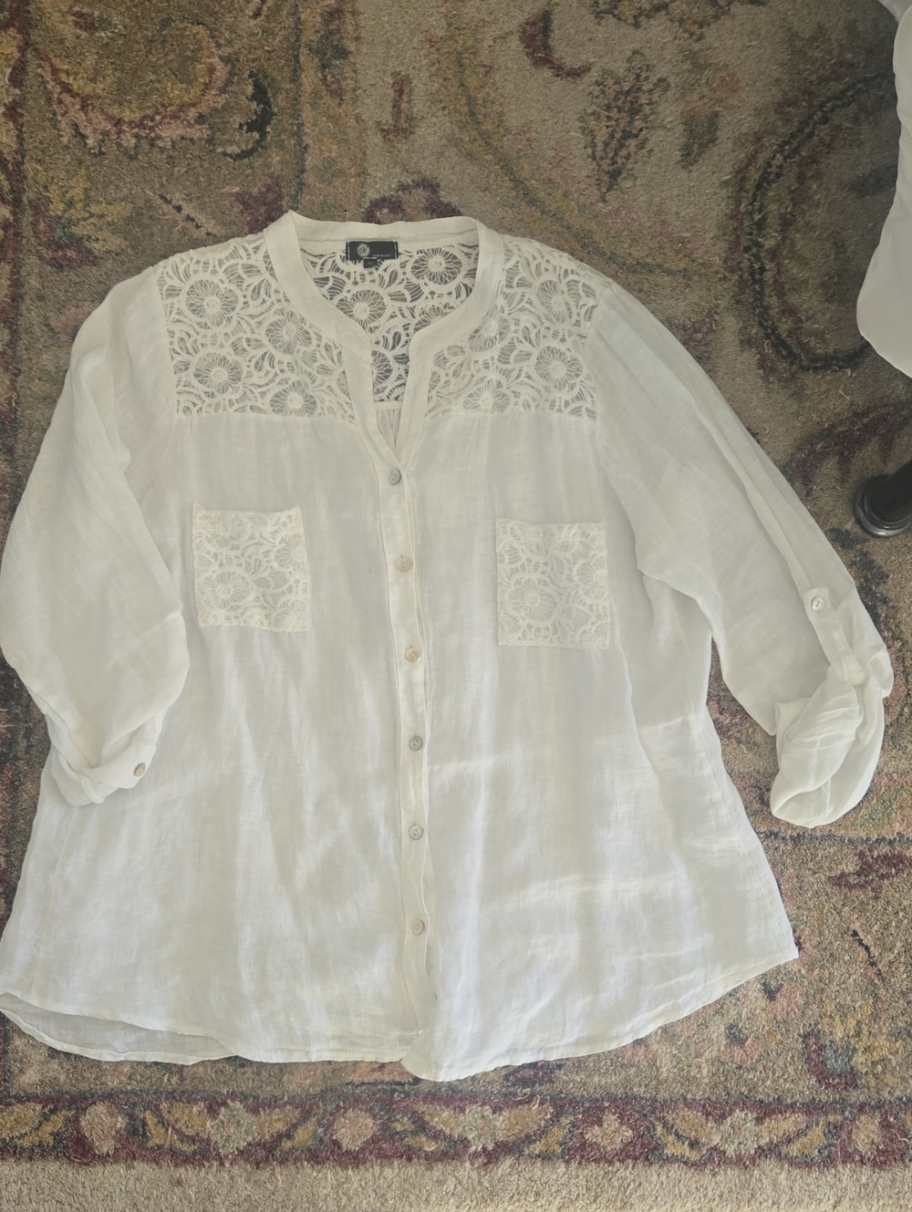 Sundance White Lace Yoke Button-Down Shirt